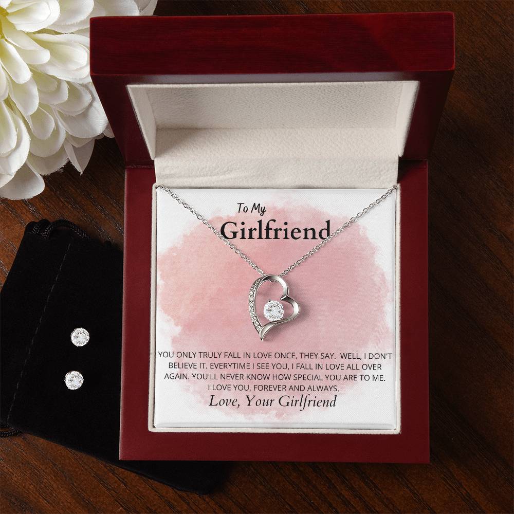 LGBT GirlfriendHeart Necklace and Earring Set-[Heartfelt Family Gift]