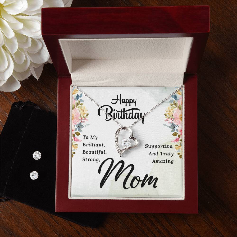 Happy Birthday Mom Heart Necklace and Earring Set-[Heartfelt Family Gift]