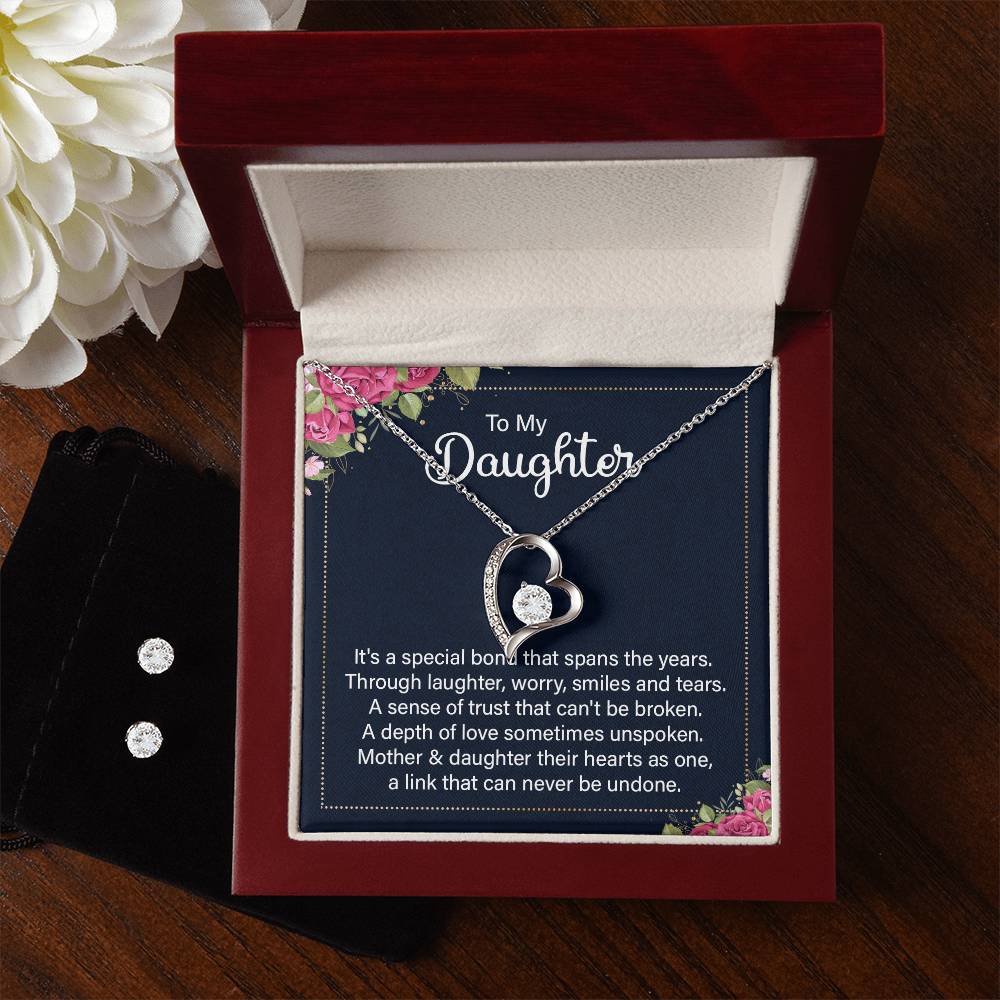 Daughter A Special Bond Heart Necklace and Earring Set-[Heartfelt Family Gift]