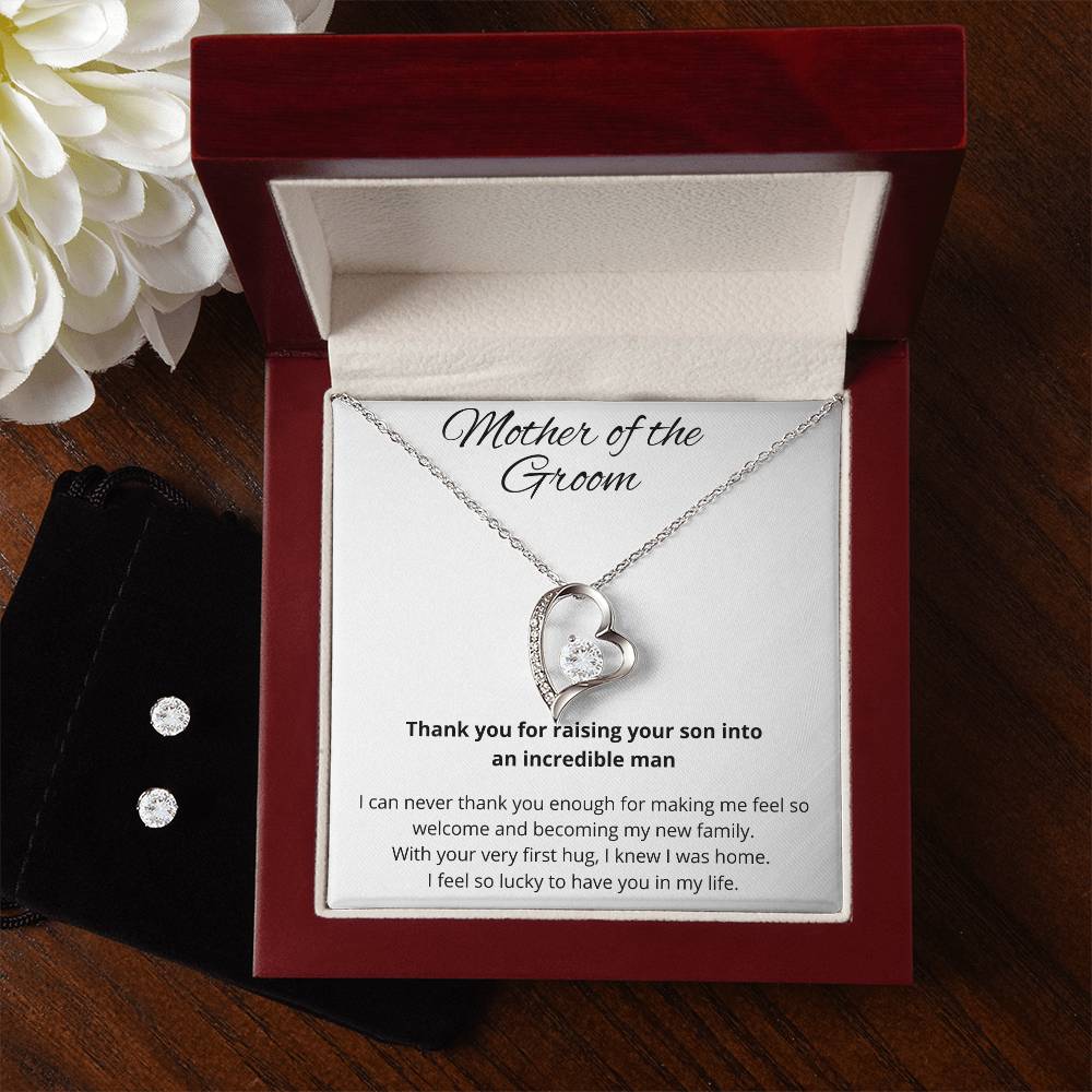 Mother of the Groom Heart Necklace and Earring Set-[Heartfelt Family Gift]