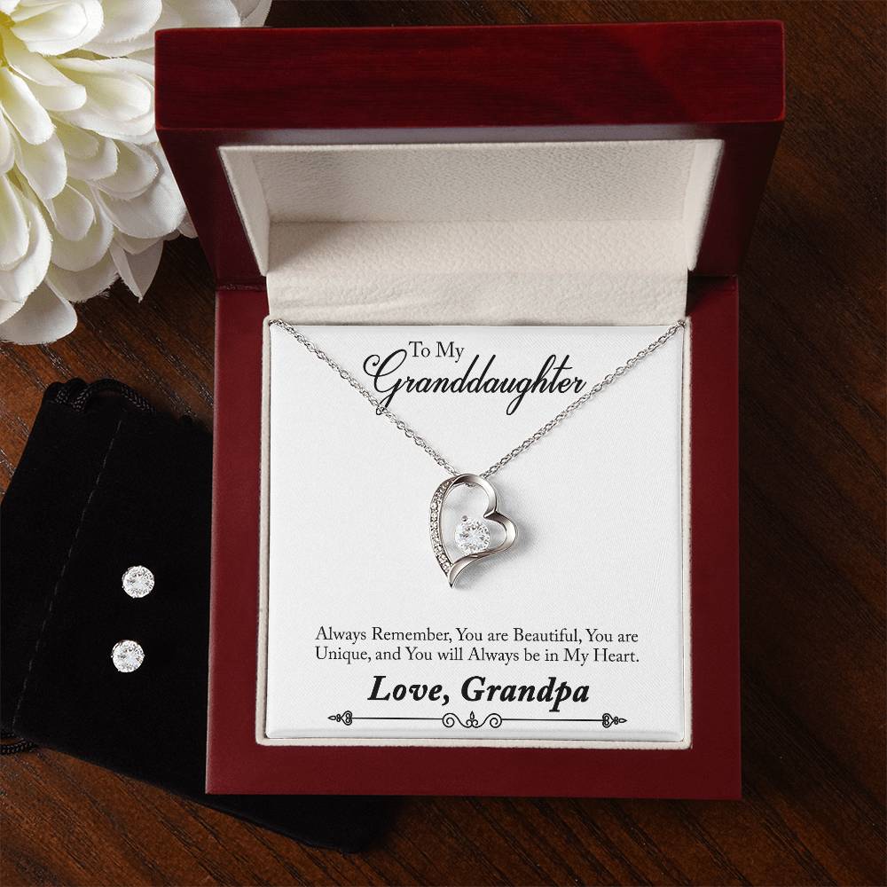 Granddaughter Heart Necklace and Earring Set-[Heartfelt Family Gift]