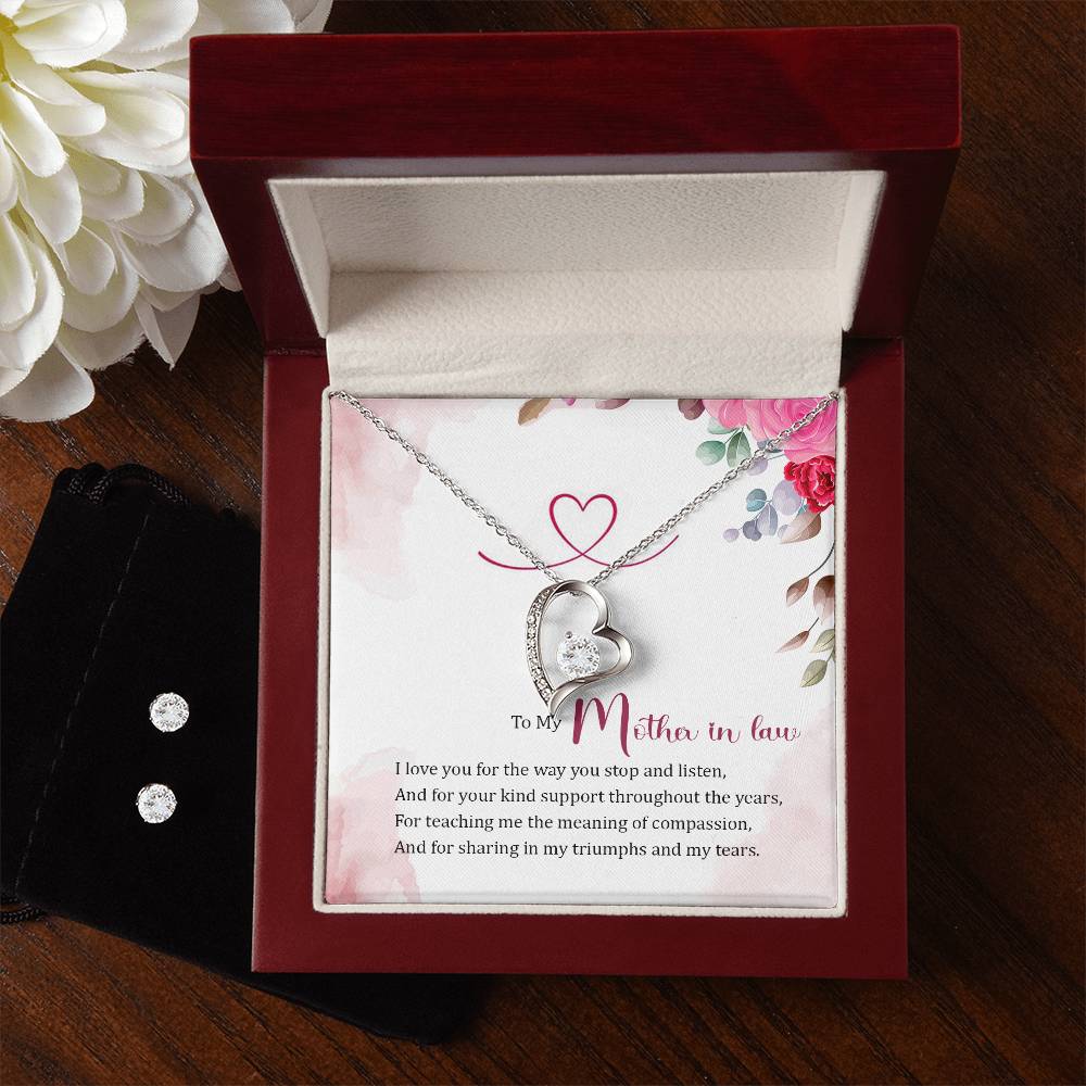 To my Mother in Law Heart Necklace and Earring Set-[Heartfelt Family Gift]