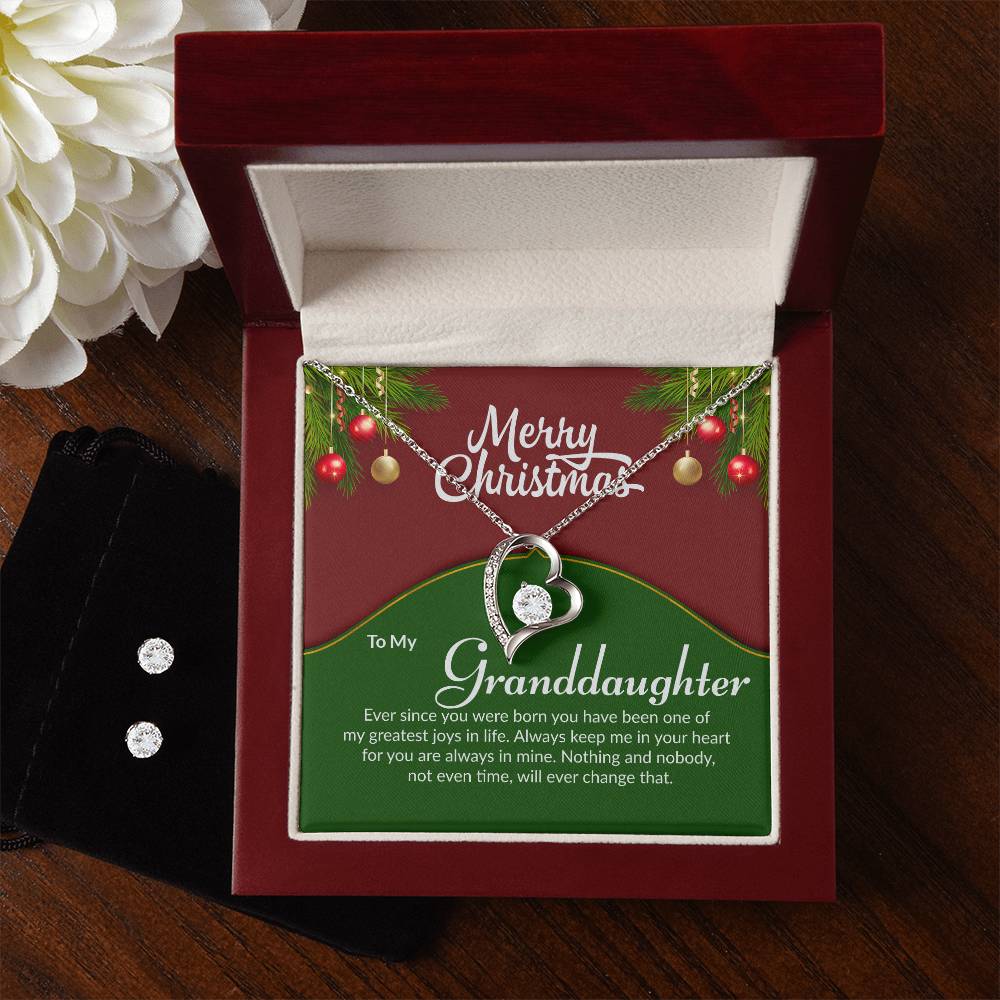 christmas red green granddaughter Heart Necklace and Earring Set-[Heartfelt Family Gift]