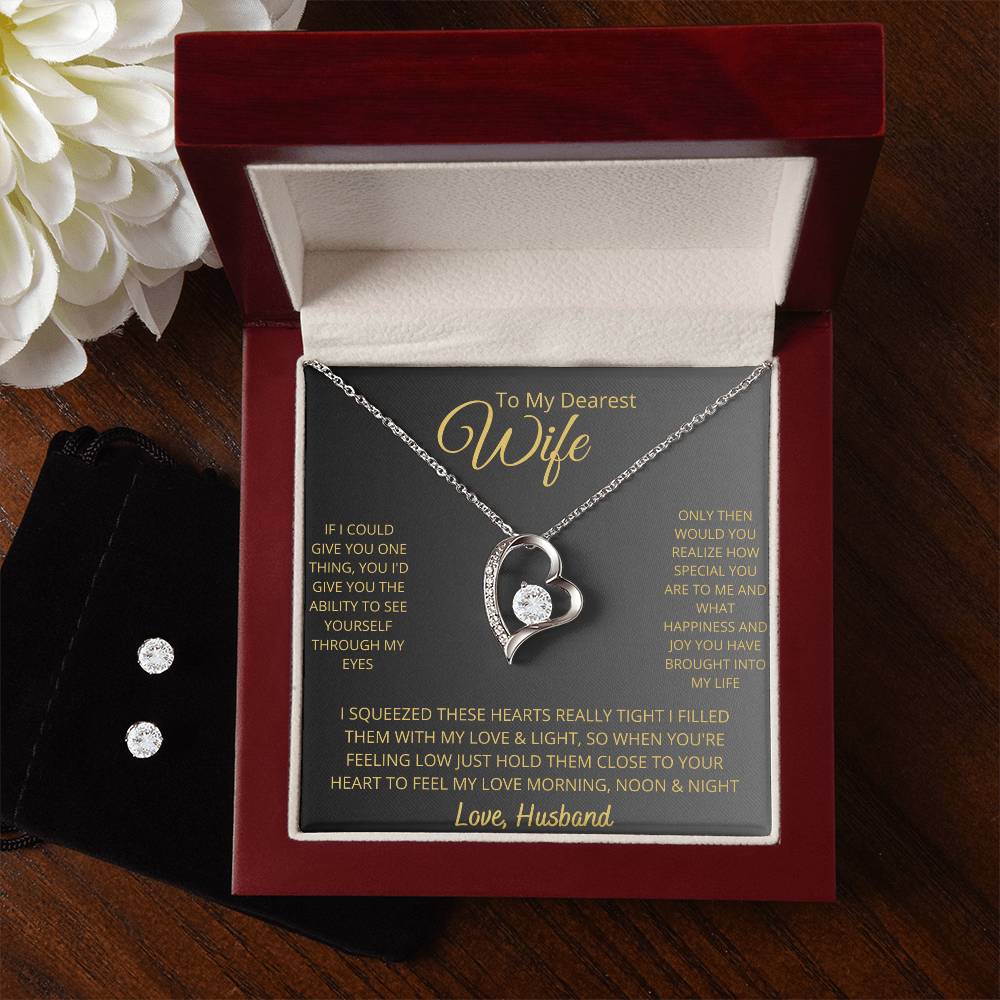Wife Heart Necklace and Earring Set-[Heartfelt Family Gift]