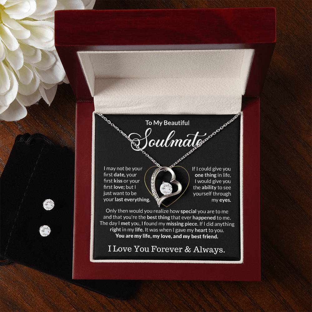 Soulmate Heart Necklace and Earring Set-[Heartfelt Family Gift]