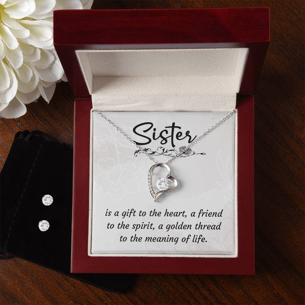 A Sister is A Gift Heart Necklace and Earring Set-[Heartfelt Family Gift]