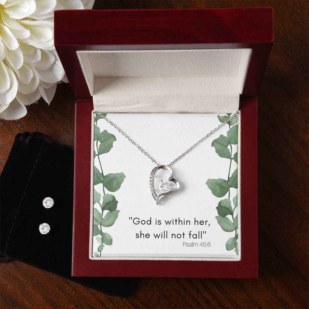 Sister in Christ Heart Necklace and Earring Set-[Heartfelt Family Gift]