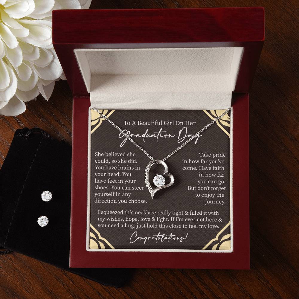 Graduation Heart Necklace and Earring Set-[Heartfelt Family Gift]