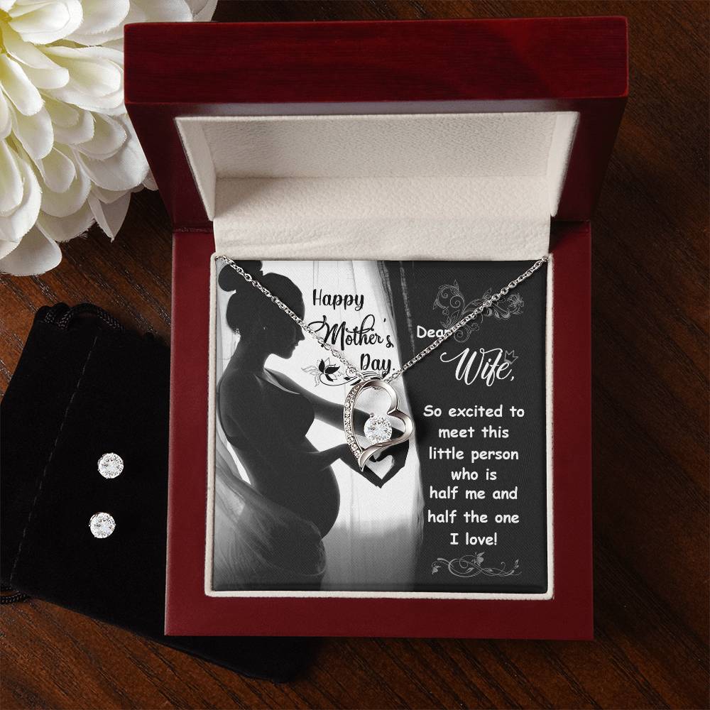 Mother's Day Expecting Pregnant Mom Heart Necklace and Earring Set-[Heartfelt Family Gift]