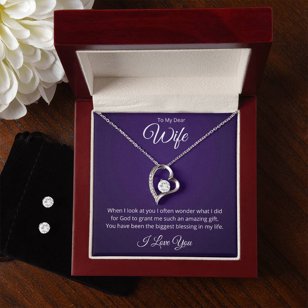 Stunning Wife Heart Necklace and Earring Set - The Perfect Gift for Your Beloved - Free Shipping-[Heartfelt Family Gift]