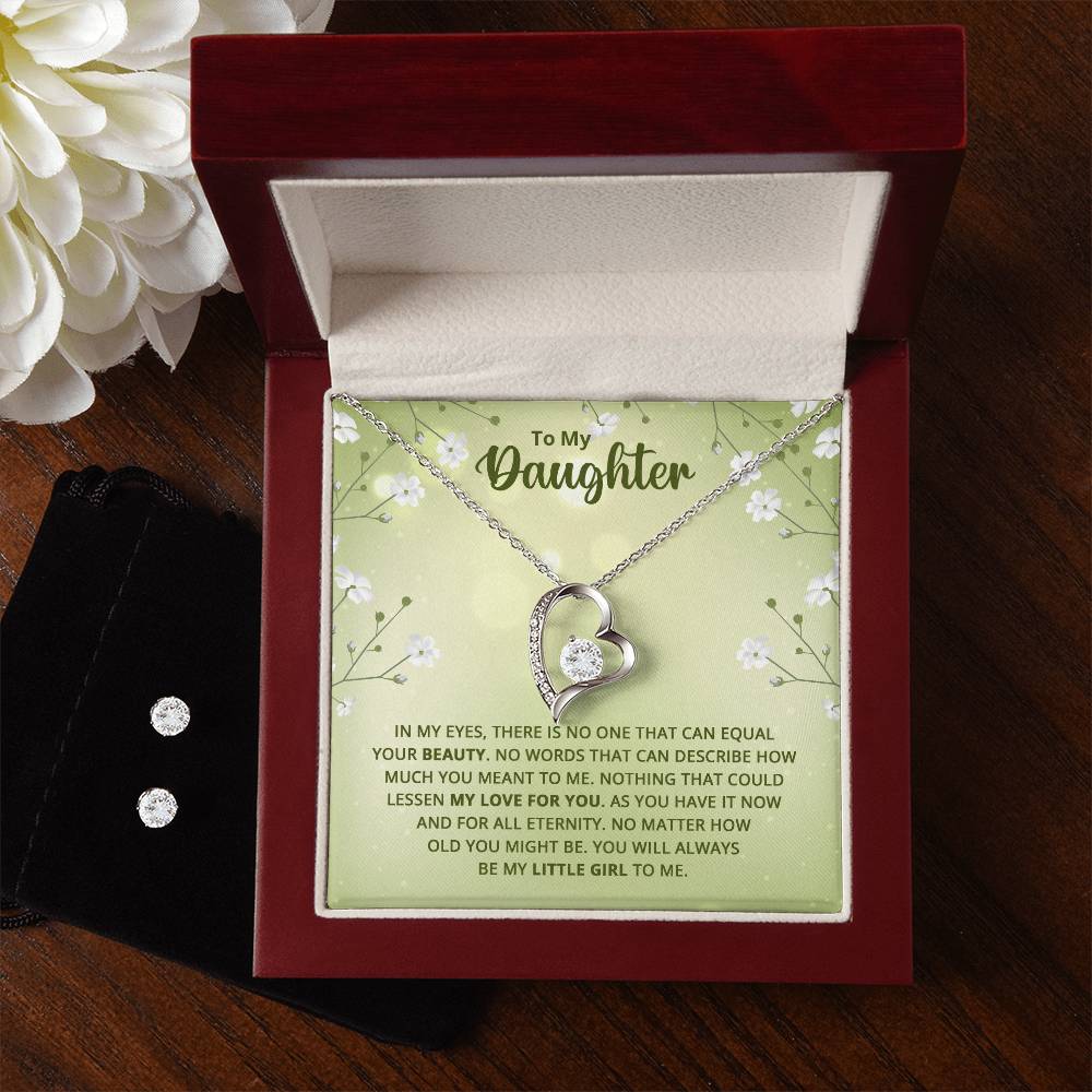 Daughter Heart Necklace and Earring Set-[Heartfelt Family Gift]