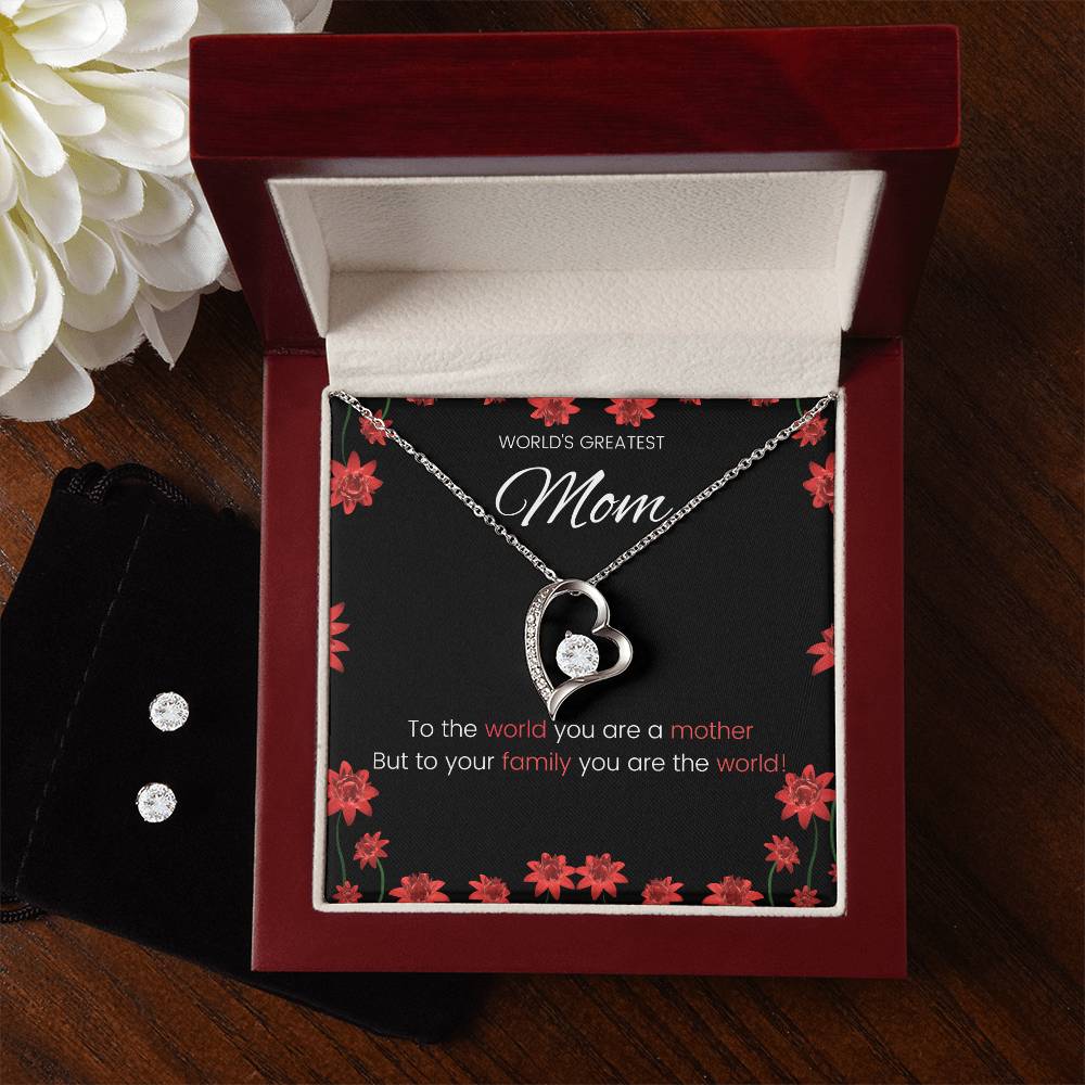 mothet world Heart Necklace and Earring Set-[Heartfelt Family Gift]