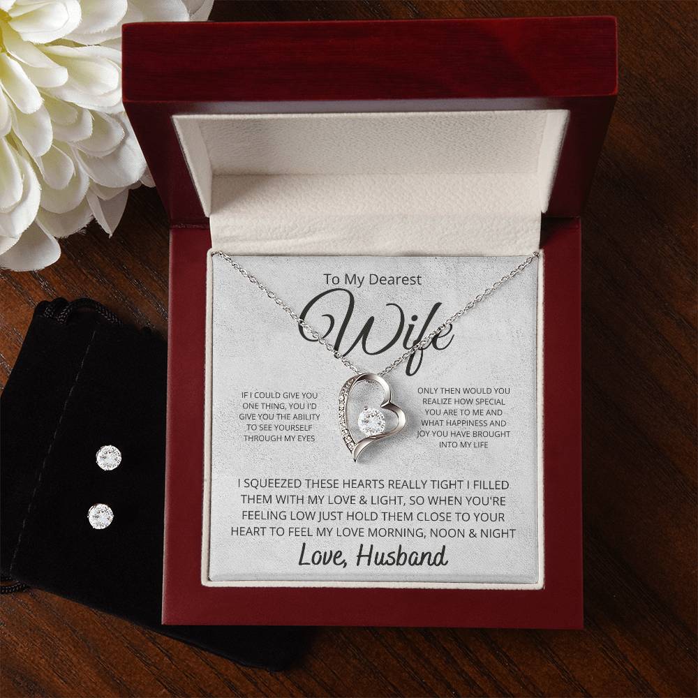 Dearest Wife Heart Necklace and Earring Set-[Heartfelt Family Gift]