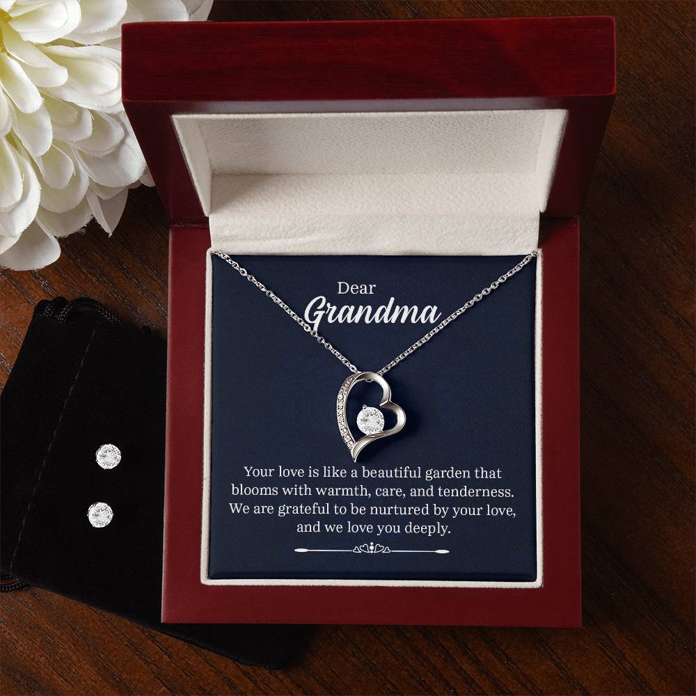Grandma's Garden Heart Necklace and Earring Set-[Heartfelt Family Gift]