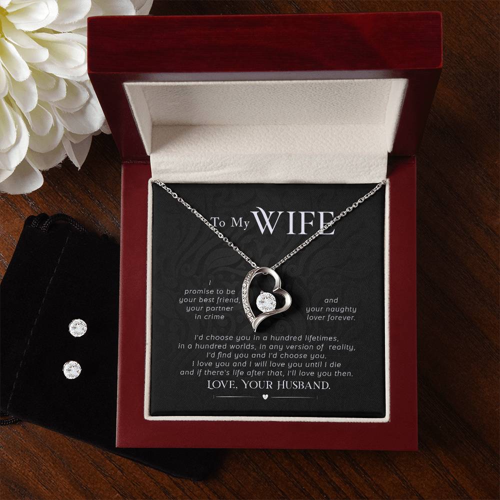 Promise Heart Necklace and Earring Set for Wives - Elegant and Meaningful Gift-[Heartfelt Family Gift]