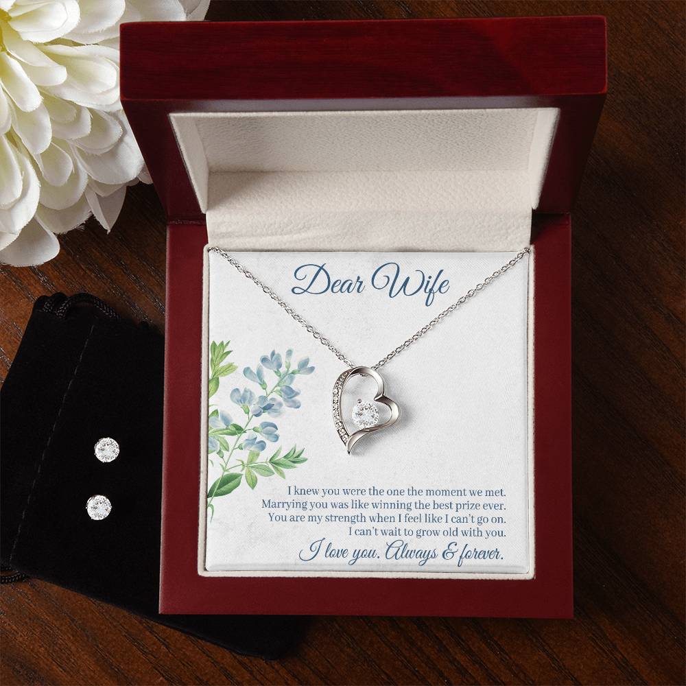 Wife Always  Forever Heart Necklace and Earring Set - Perfect Gift for HerKeep the main keywords at the beginning of the title for easy visibility Heart Necklace and Earring Set - Wife Always  ForeverHeart Necklace  Earring Set  Gift for Her-[Heartfelt Family Gift]
