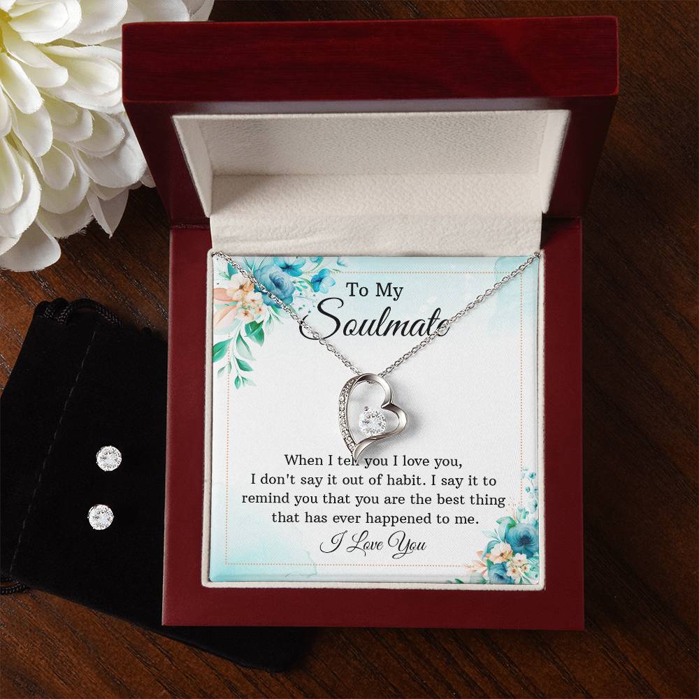 Soulmate Heart Necklace and Earring Set-[Heartfelt Family Gift]