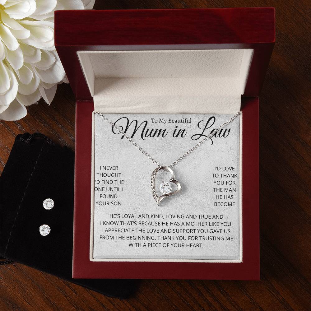 Mother in Law Heart Necklace and Earring Set-[Heartfelt Family Gift]