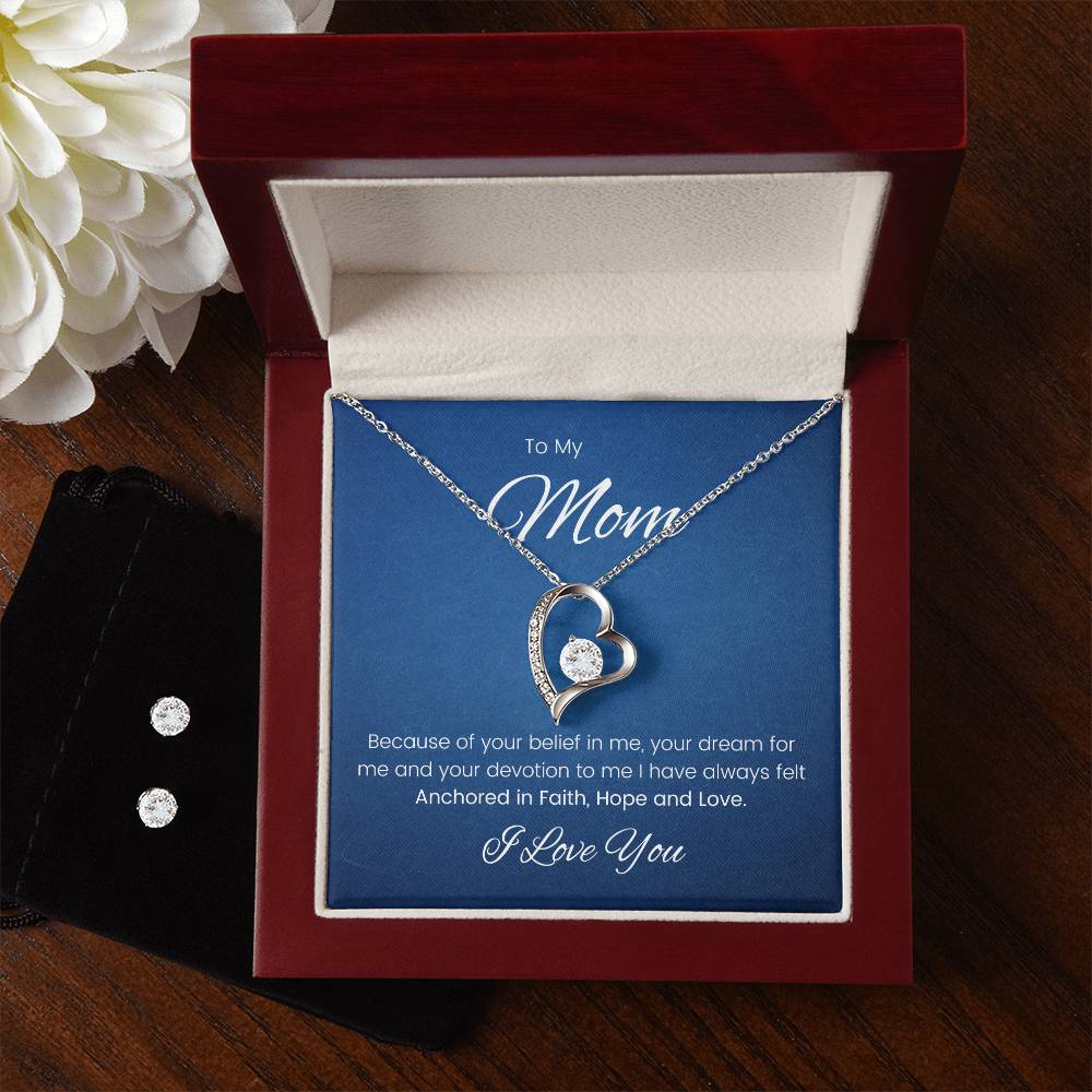 To My Mom Heart Necklace and Earring Set-[Heartfelt Family Gift]