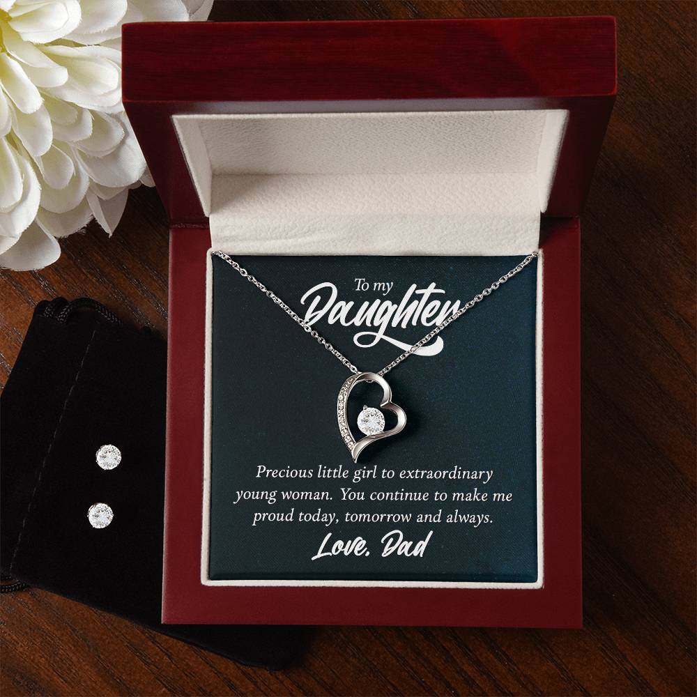 Daughter from Dad Heart Necklace and Earring Set-[Heartfelt Family Gift]