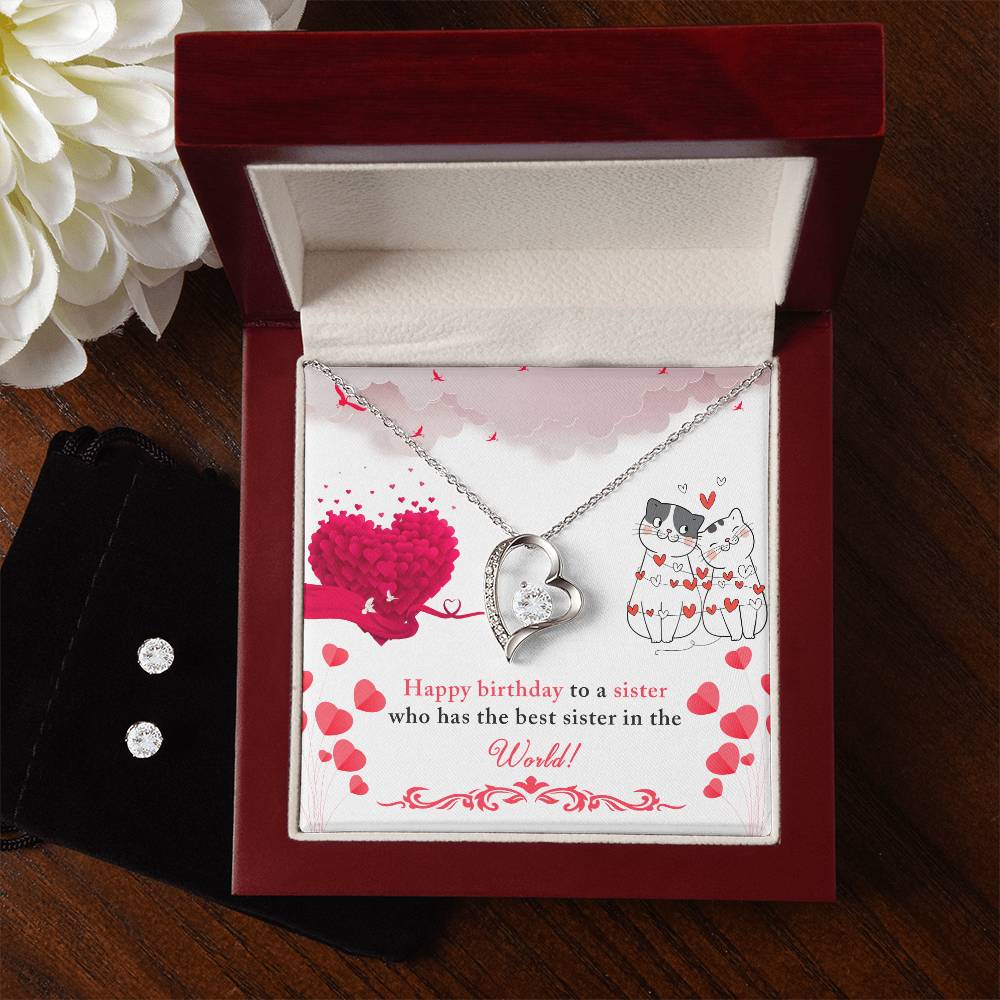 Sister Birthday Heart Necklace and Earring Set-[Heartfelt Family Gift]