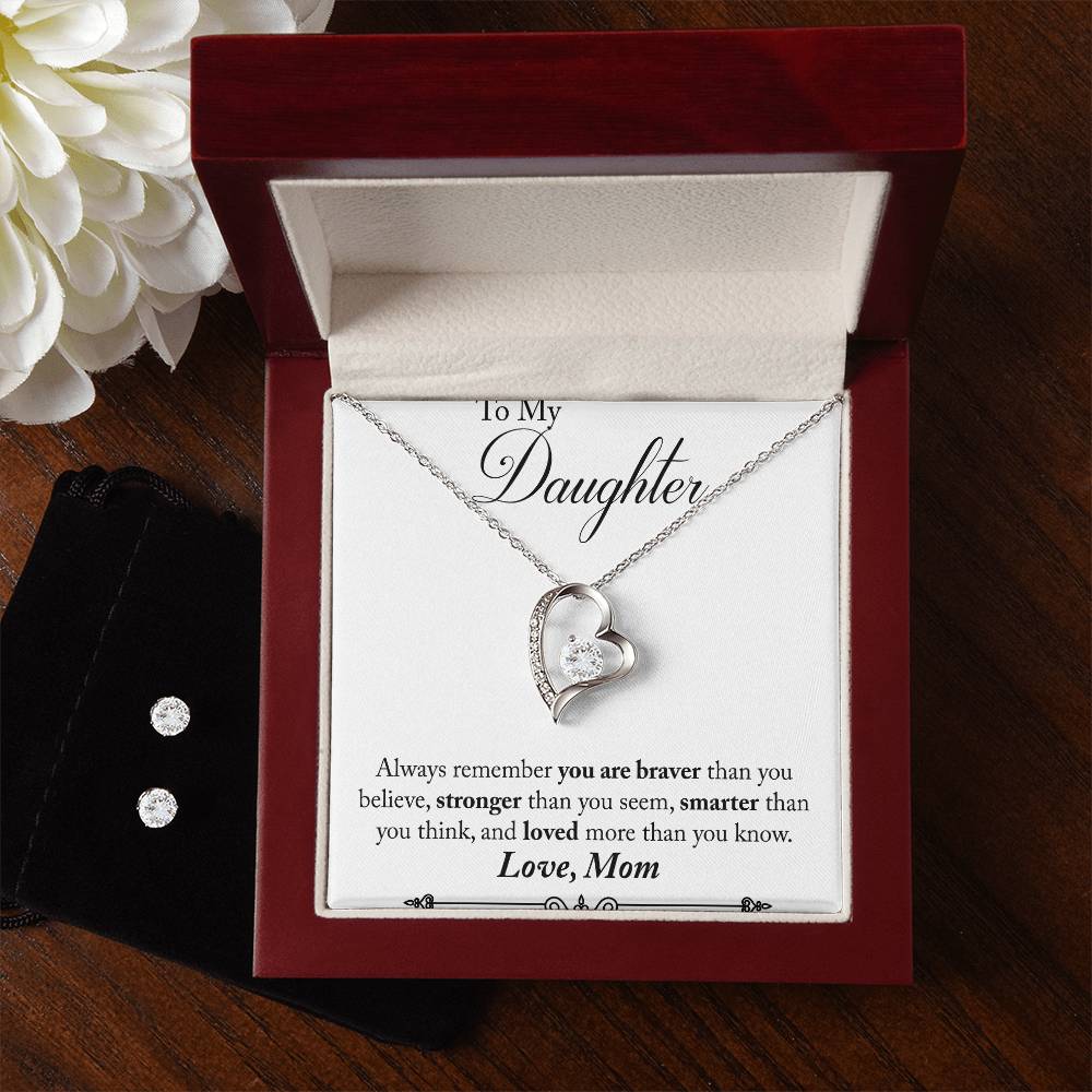 Daughter Heart Necklace and Earring Set-[Heartfelt Family Gift]