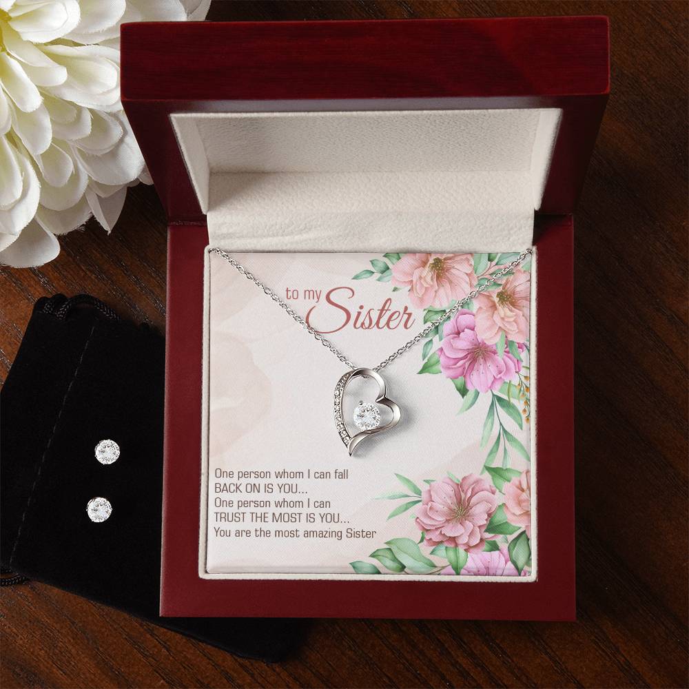 Sister Heart Necklace and Earring Set-[Heartfelt Family Gift]