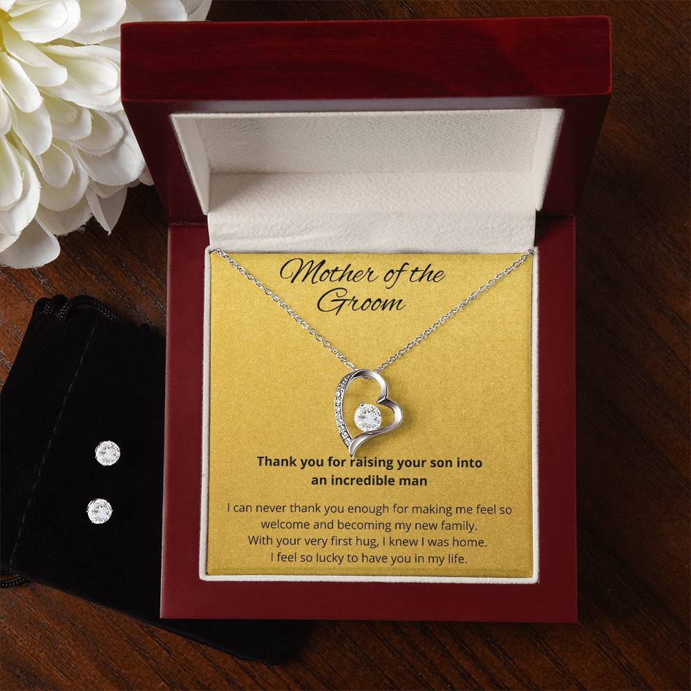 Mother of the Groom Heart Necklace and Earring Set-[Heartfelt Family Gift]