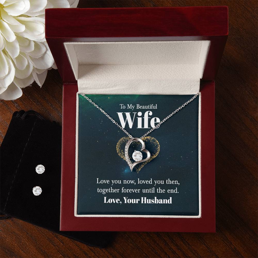 Enduring Love Heart Necklace and Earring Set for Wife  Perfect Gift for Special Occasions-[Heartfelt Family Gift]