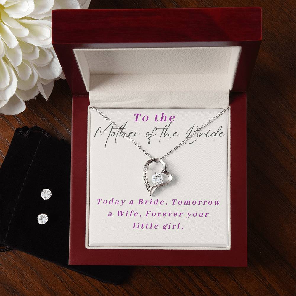 Mother of The Bride Heart Necklace and Earring Set-[Heartfelt Family Gift]