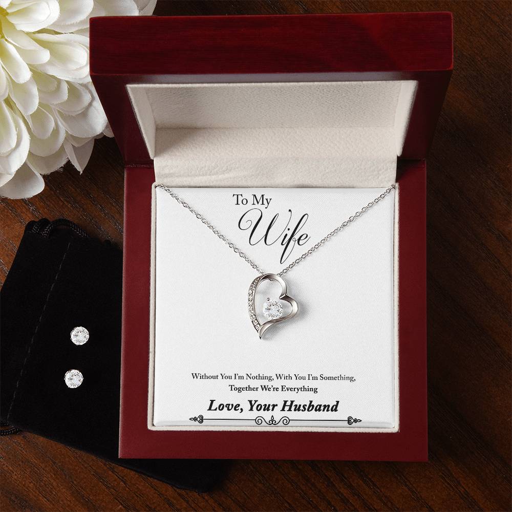 Wife My Everything Heart Necklace and Earring Set - Perfect Gift for Your Loved One-[Heartfelt Family Gift]