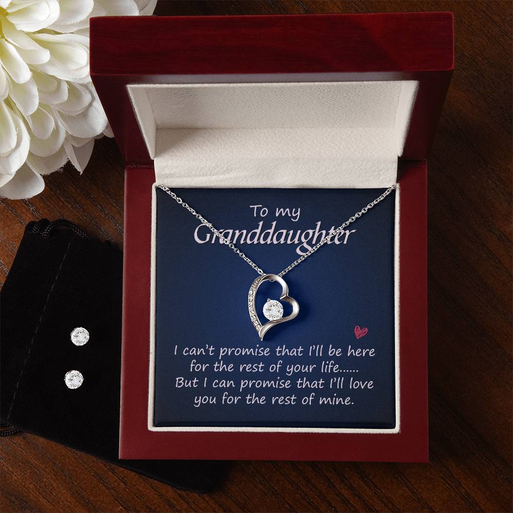 Granddaughter Heart Necklace and Earring Set-[Heartfelt Family Gift]