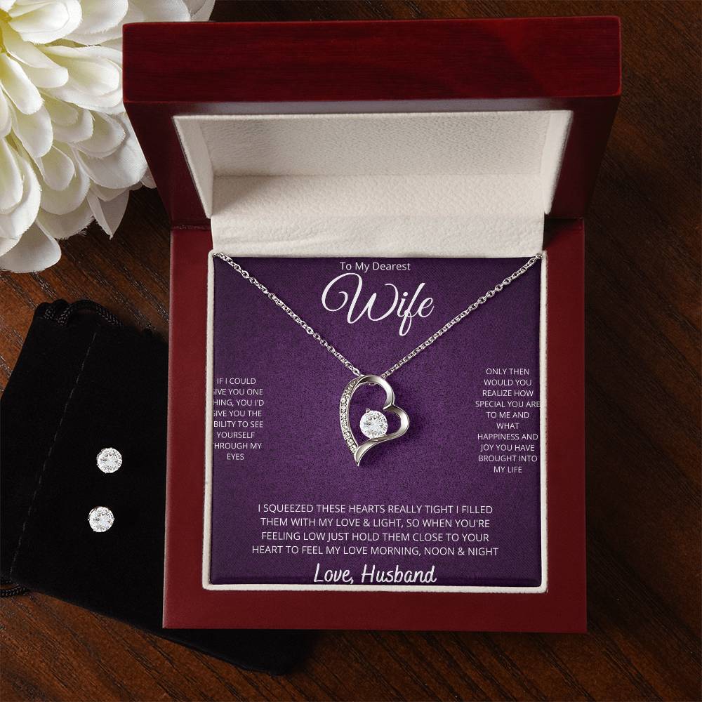 Stunning Wife Heart Necklace and Earring Set - Perfect Gift for Her-[Heartfelt Family Gift]