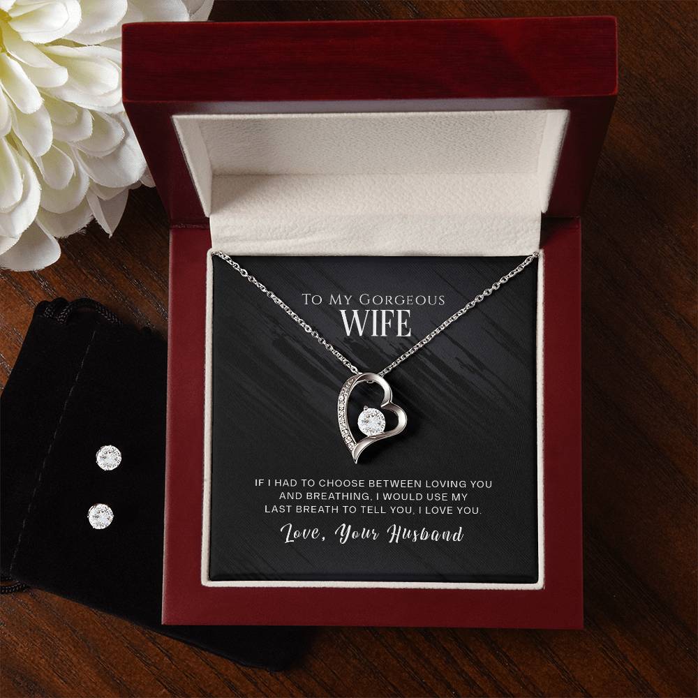 Stunning Wife Heart Necklace and Earring Set - Perfect Gift for Loved Ones-[Heartfelt Family Gift]