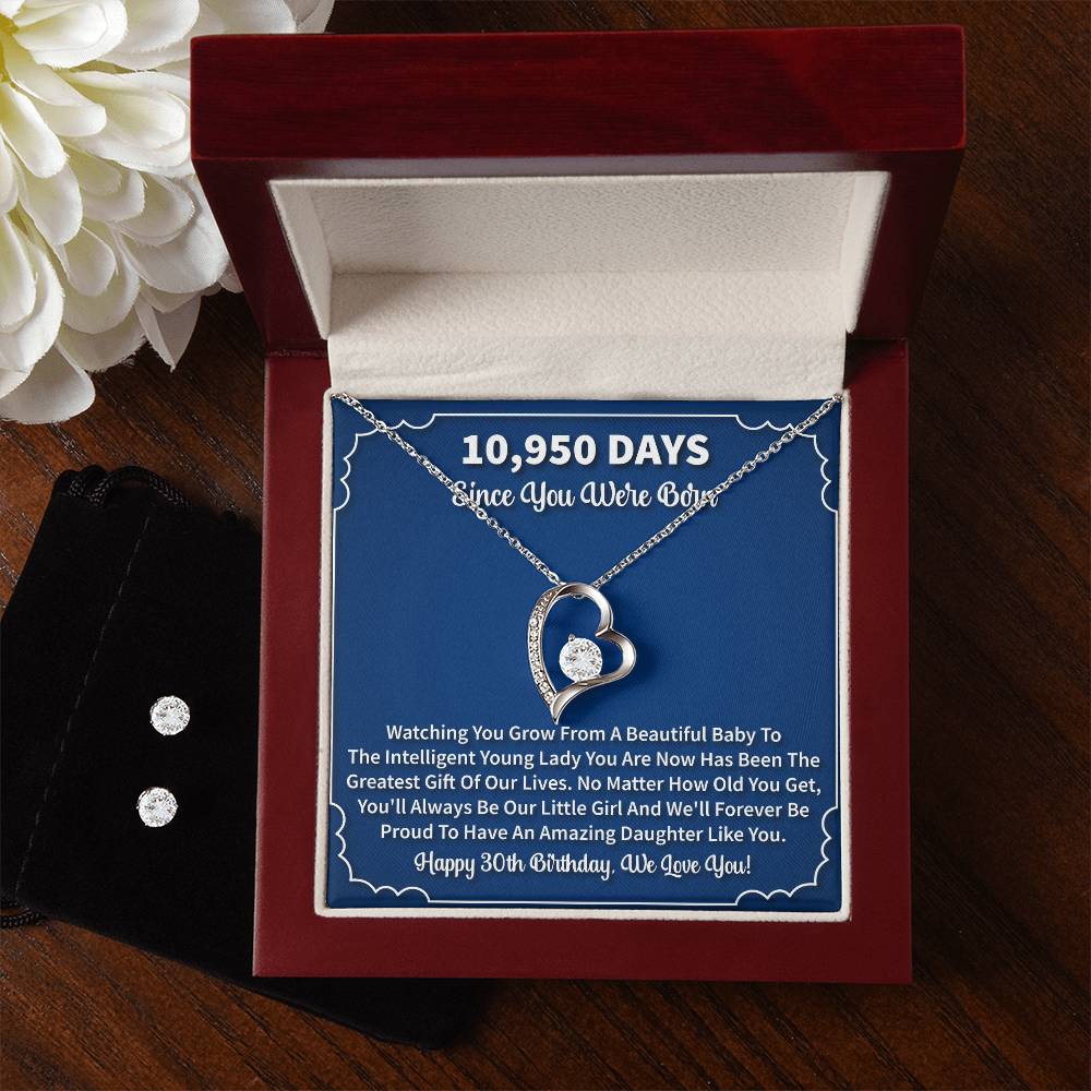 30th birthday Heart Necklace and Earring Set-[Heartfelt Family Gift]