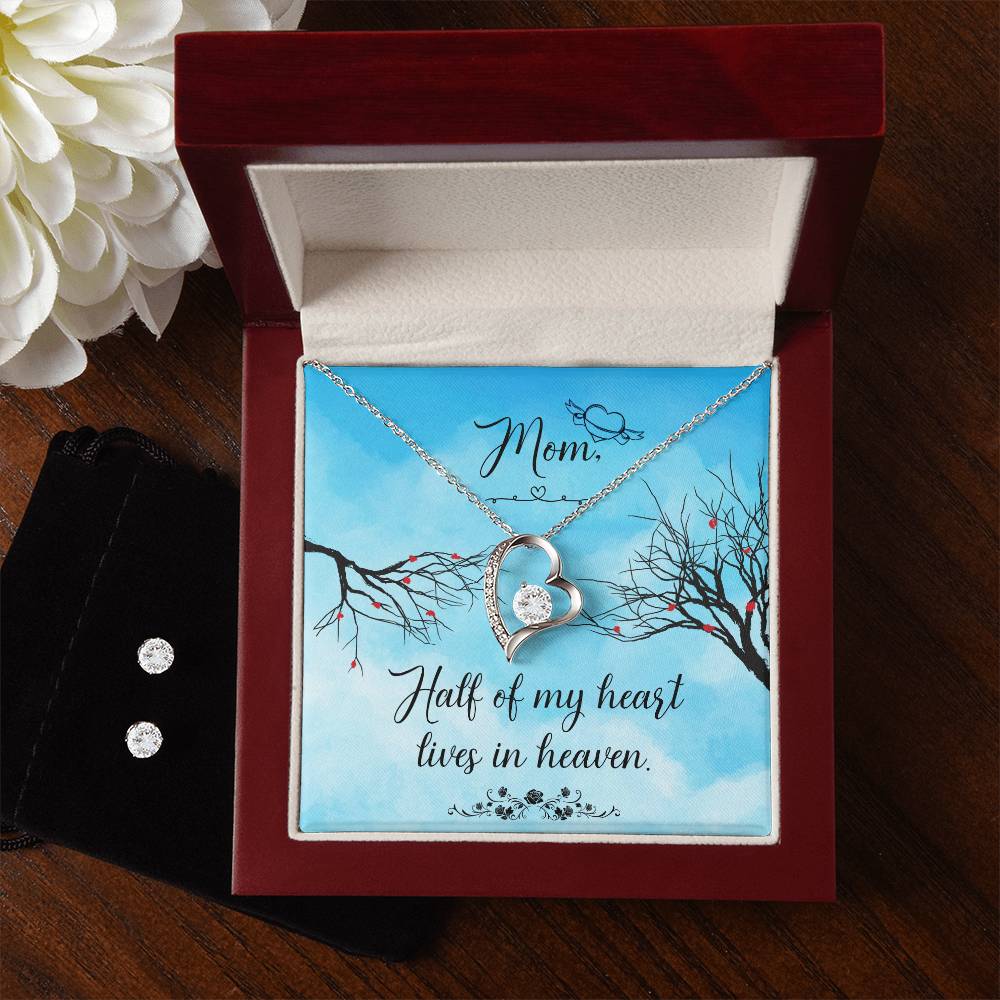 Half of my heart Heart Lives in Heaven Necklace and Earring Set-[Heartfelt Family Gift]