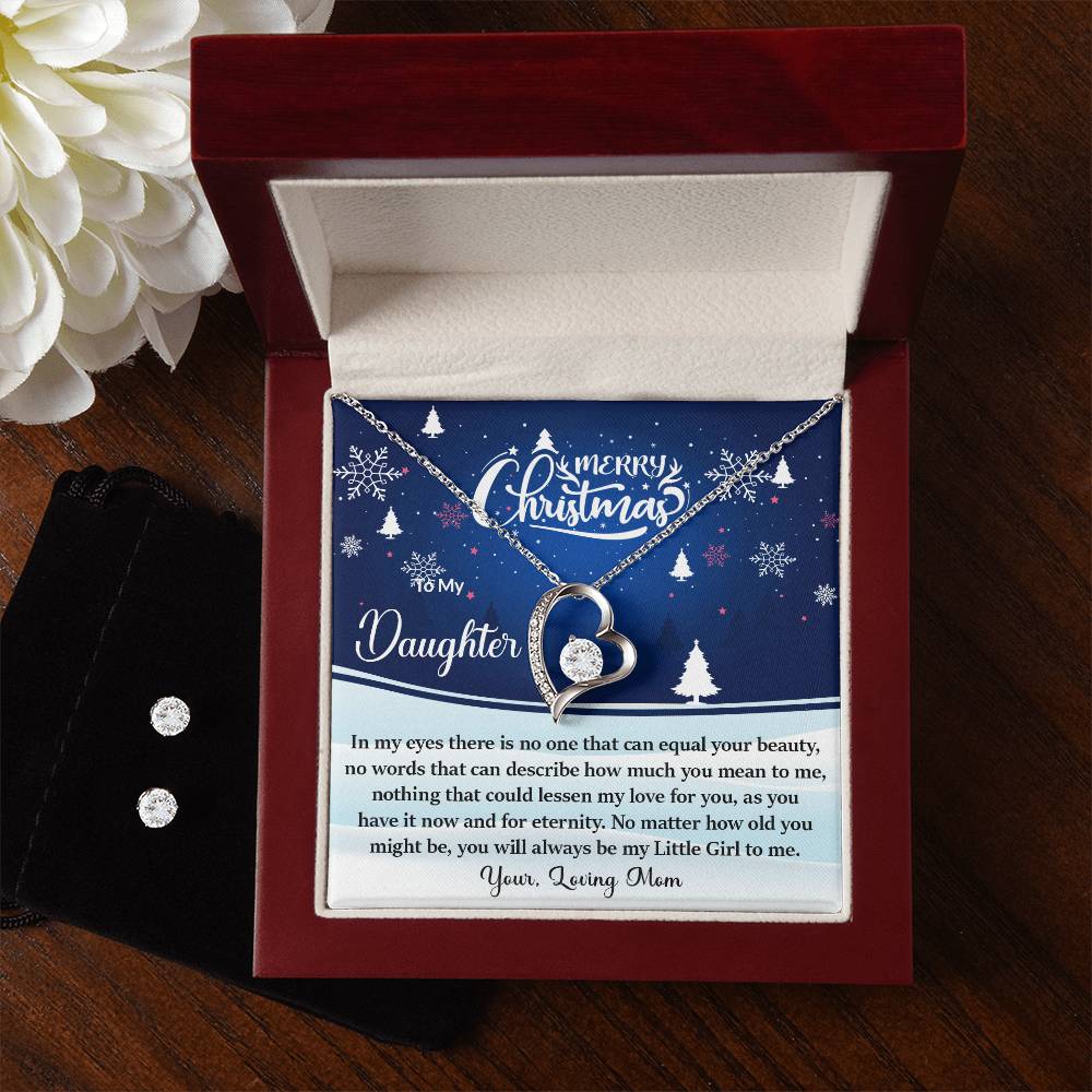 Merry Christmas DaughterHeart Necklace and Earring Set-[Heartfelt Family Gift]