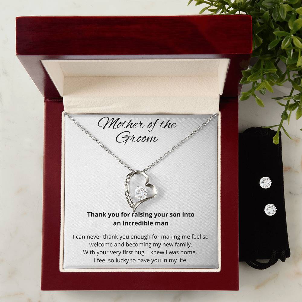 Mother of the Groom Heart Necklace and Earring Set-[Heartfelt Family Gift]