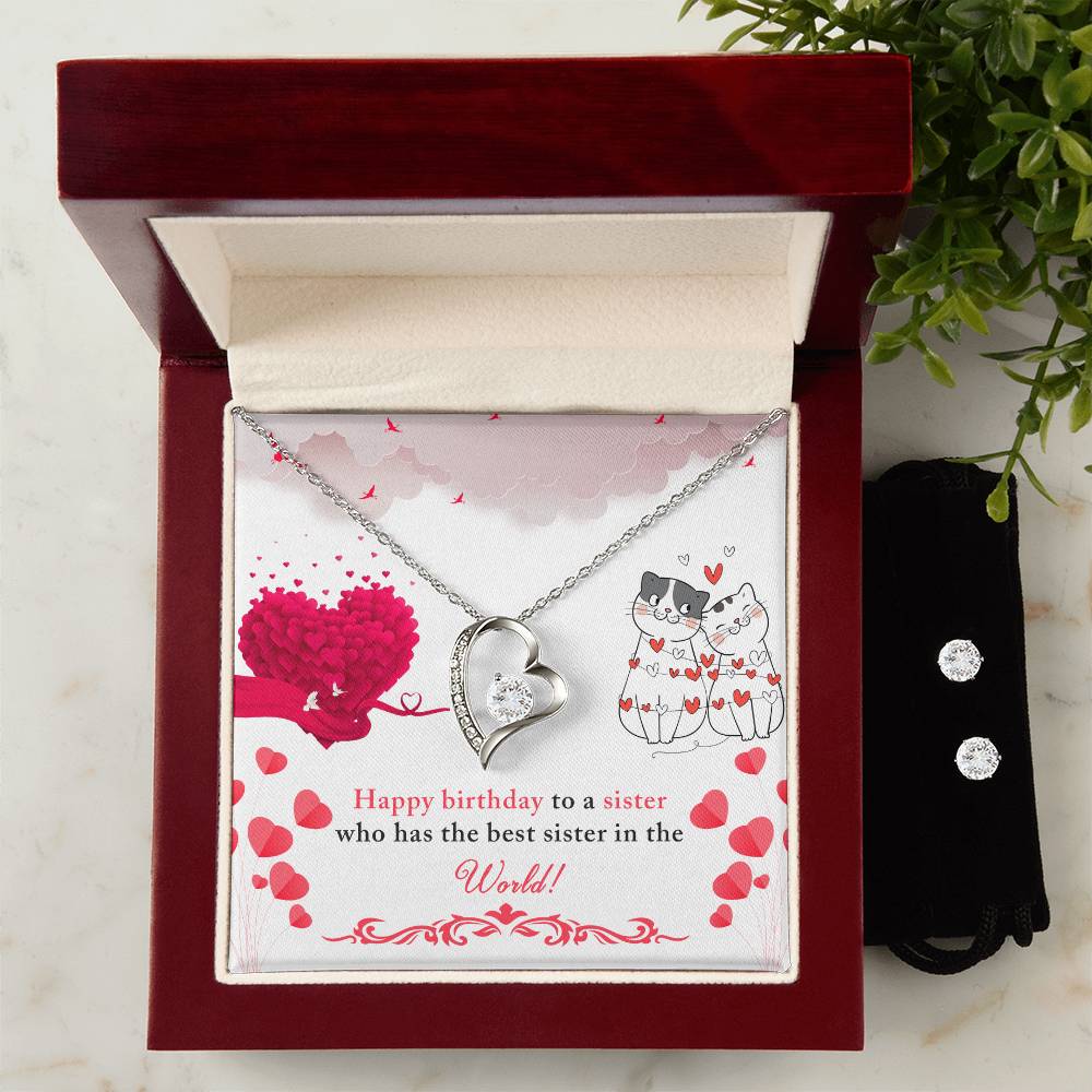 Sister Birthday Heart Necklace and Earring Set-[Heartfelt Family Gift]