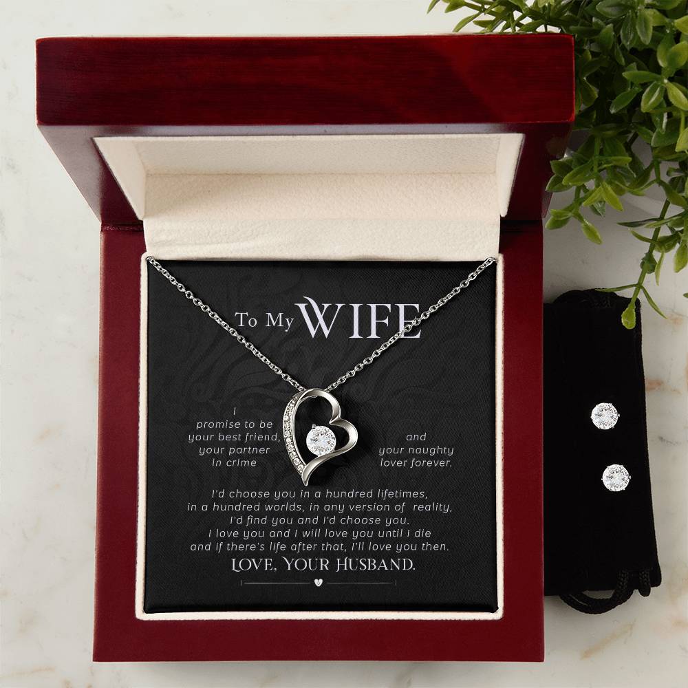 Promise Heart Necklace and Earring Set for Wives - Elegant and Meaningful Gift-[Heartfelt Family Gift]