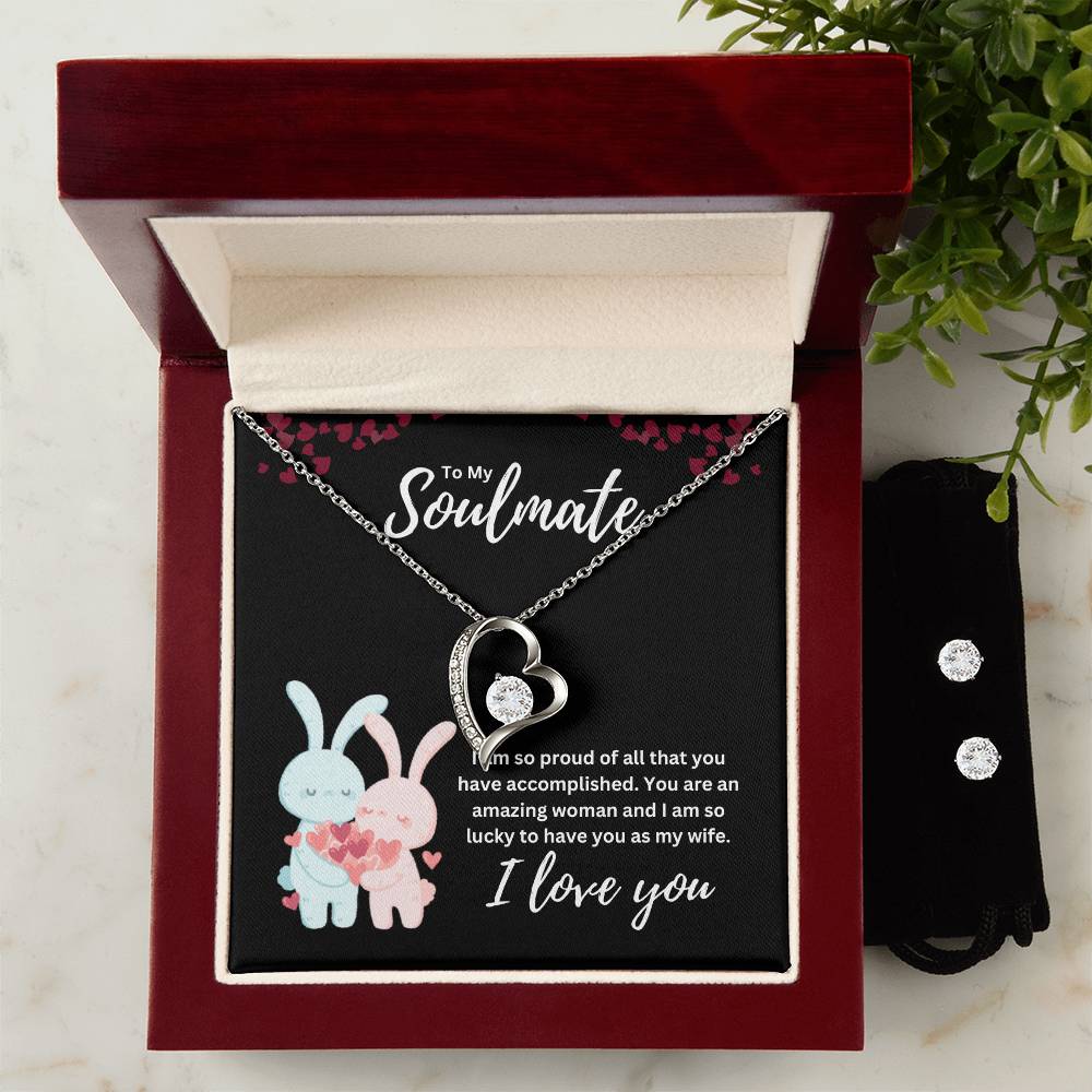 To My Soulmate Necklace and Earring Set-[Heartfelt Family Gift]