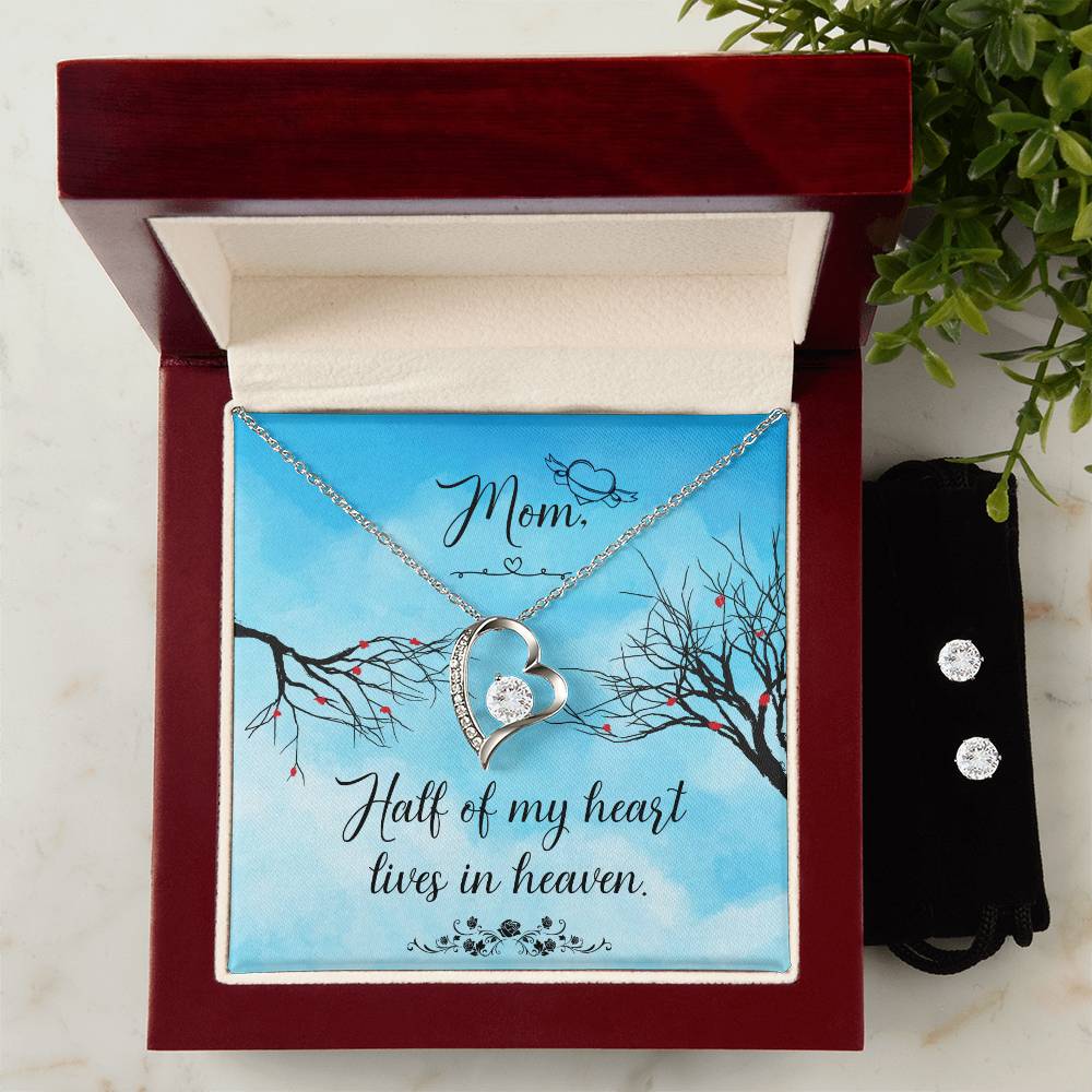 Half of my heart Heart Lives in Heaven Necklace and Earring Set-[Heartfelt Family Gift]