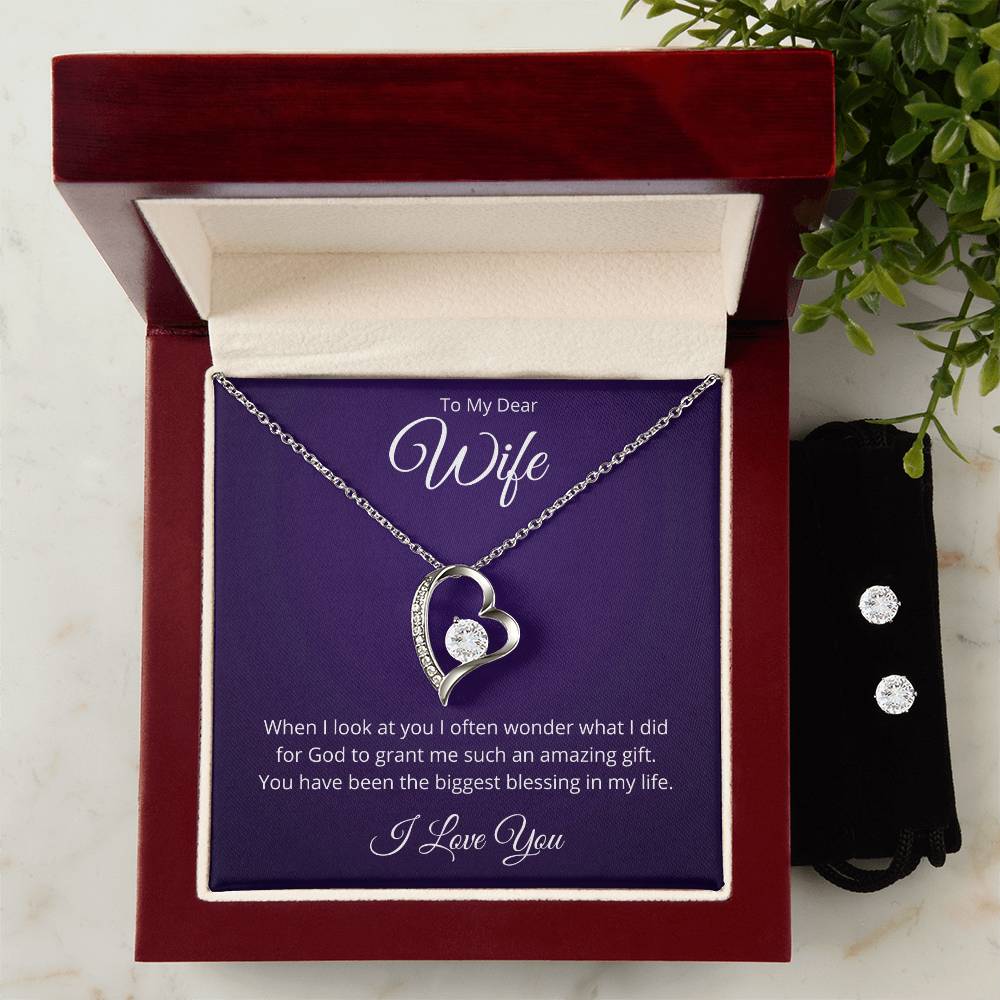 Stunning Wife Heart Necklace and Earring Set - The Perfect Gift for Your Beloved - Free Shipping-[Heartfelt Family Gift]