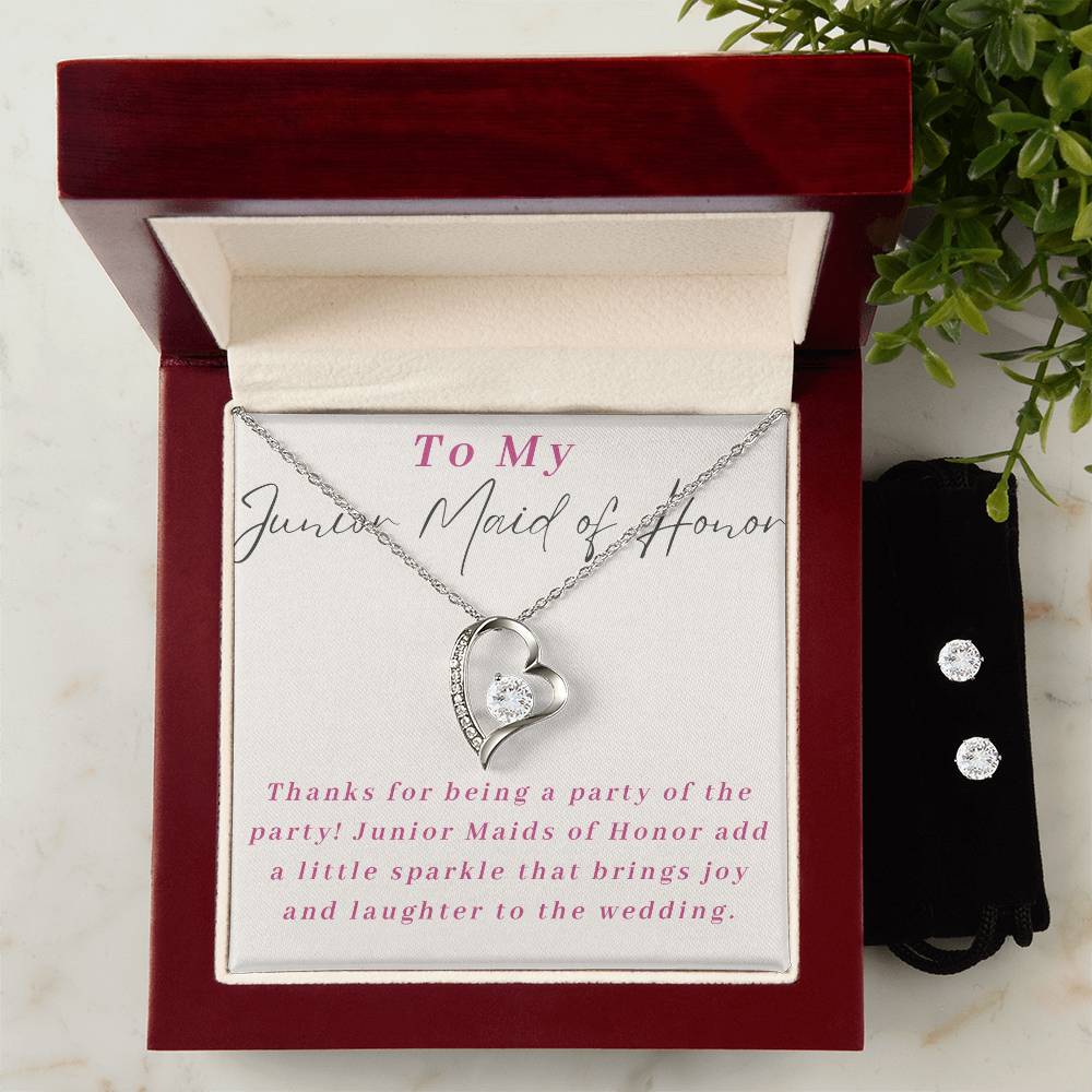 Junior Maid of Honor Heart Necklace and Earring Set-[Heartfelt Family Gift]