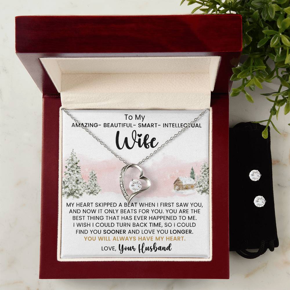 Christmas Heart Necklace and Earring Set for Your Wife - Elegant Holiday Gift  Max Length 255ORElegant Wife Christmas Set - Heart Necklace and Earrings  Max Length 255-[Heartfelt Family Gift]