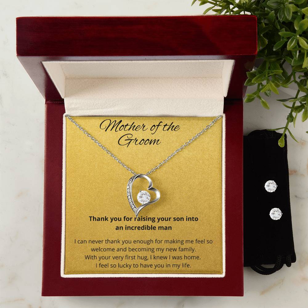 Mother of the Groom Heart Necklace and Earring Set-[Heartfelt Family Gift]