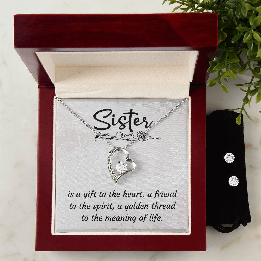 A Sister is A Gift Heart Necklace and Earring Set-[Heartfelt Family Gift]