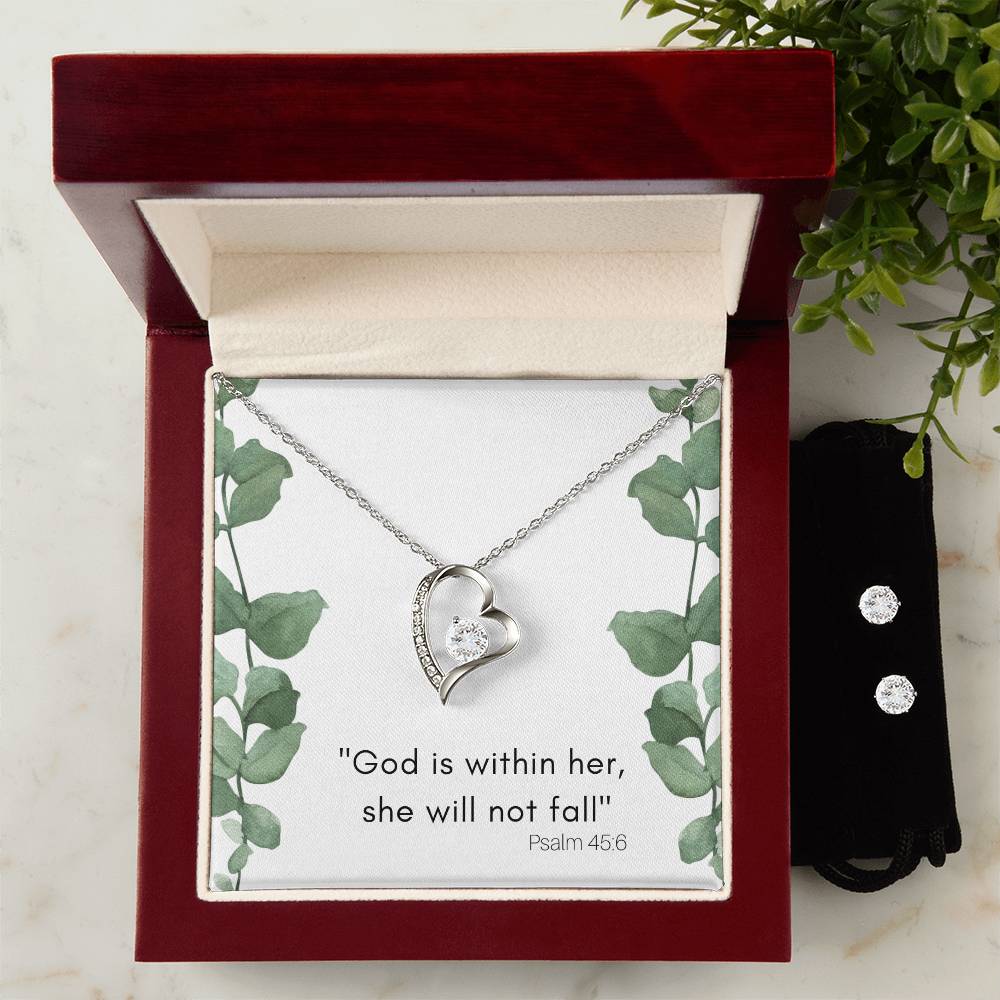 Sister in Christ Heart Necklace and Earring Set-[Heartfelt Family Gift]