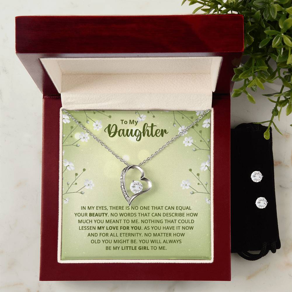 Daughter Heart Necklace and Earring Set-[Heartfelt Family Gift]