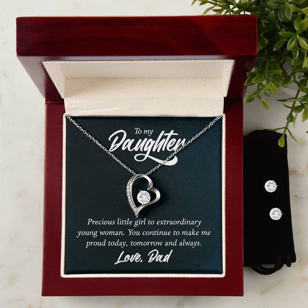 Daughter from Dad Heart Necklace and Earring Set-[Heartfelt Family Gift]